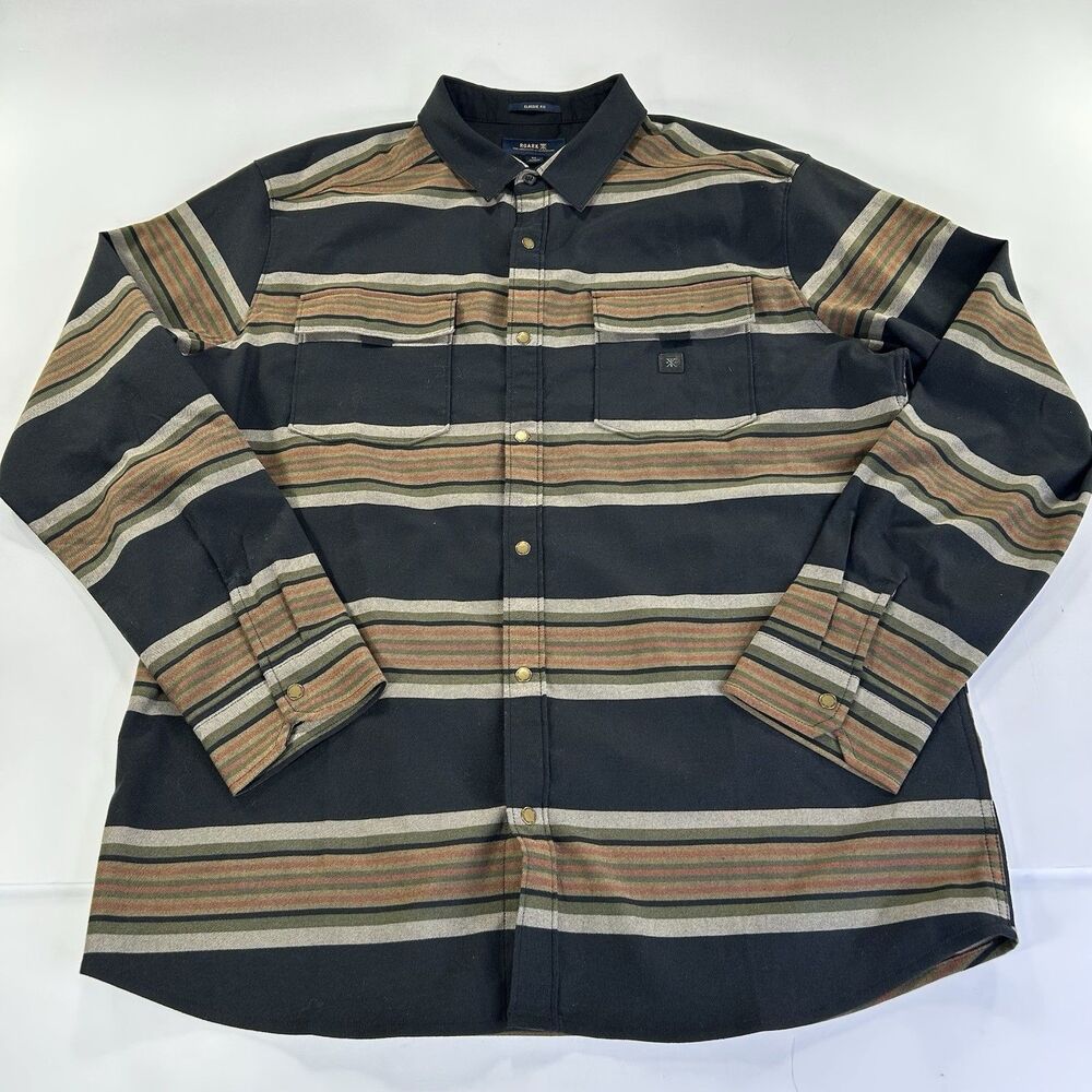Roark Mens XL Diablo Alpinist Flannel Shirt Stripe Pattern Snap Buttons